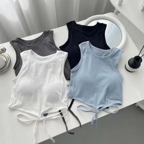 Sweet and spicy cross-strap sleeveless vest with breast pads for outer wear sexy navel-baring top hot girl short top ins