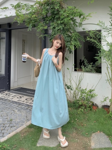 French style skirt seaside vacation dress women's design loose sleeveless vest dress A-line long skirt