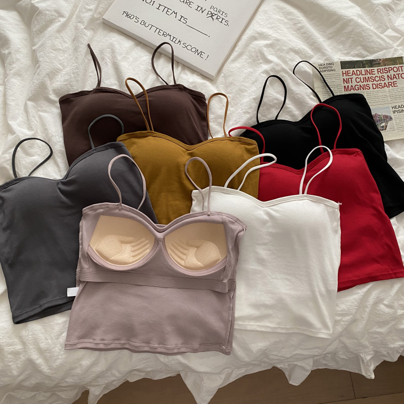 Early autumn versatile small camisole inner wear ins trendy outer wear with breast pads tube top for women