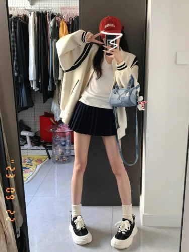 American retro white baseball uniform jacket for women spring and autumn 2024 new high-end loose jacket top