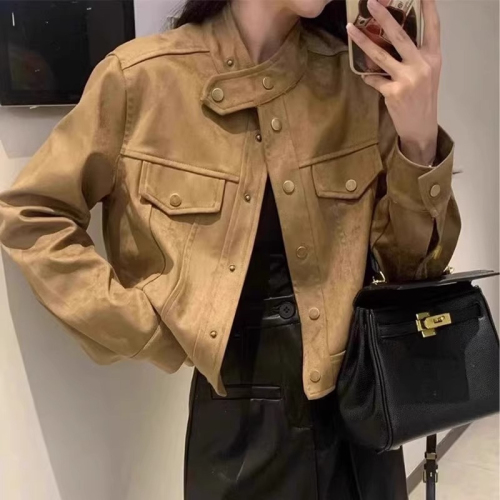 2024 Spring and Autumn New Xiaoxiang Mailard style leather jacket for women early autumn small suede short coat top