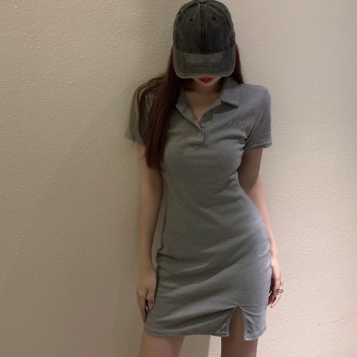 Hong Kong Style Vitality Beauty Pure Desire Skirt Female Summer Polo Collar Hip Cover Slim Slim Short Dress