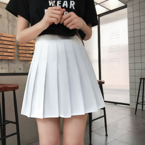 Pleated skirt women's spring and autumn new high-waisted A-line slimming college style extended style tall skirt summer