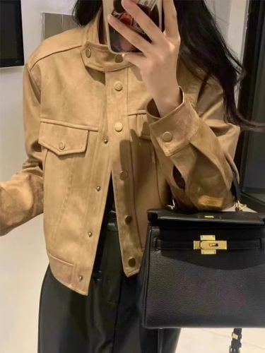 2024 Spring and Autumn New Xiaoxiang Mailard style leather jacket for women early autumn small suede short coat top