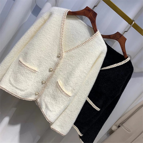 Korea Dongdaemun chic cardigan imitation mink V-neck cardigan loose lazy style jacket women's top