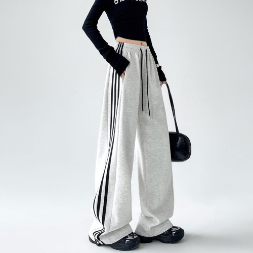 Korean Chic Black Striped Athletic Pants for Women Spring Autumn High-Waisted Loose Casual Straight Leg Wide Leg Shorts Slimmer Briefs