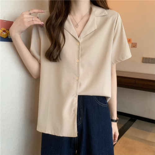 Summer new Korean style basic suit collar versatile solid color short-sleeved shirt tops for women