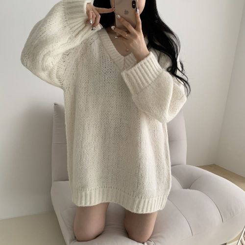 Autumn and winter loose outer wear pullover lazy style soft waxy gray sweater sweater top