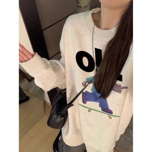 Fully matte and non-pilling imitation cotton Chinese cotton composite milk silk 310g silver fox velvet 400g round neck sweatshirt for women