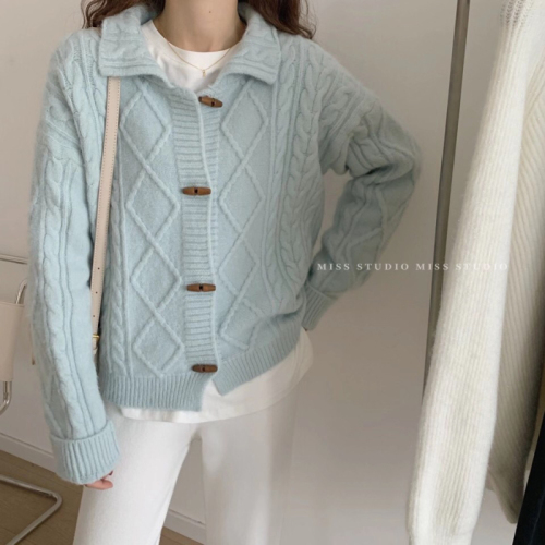 Spring and Autumn New Korean Style Loose Lazy Gentle Twist Sweater Jacket Women's Thickened Knitted Cardigan Women