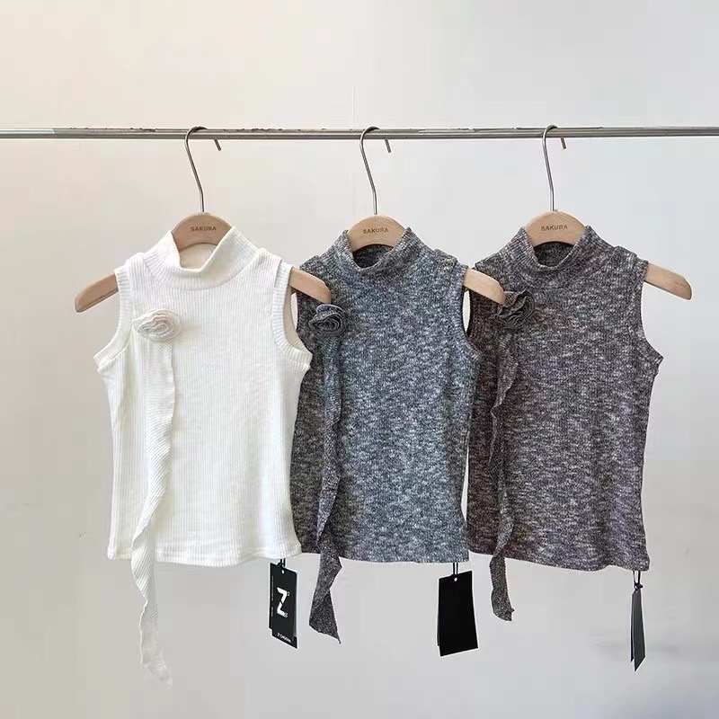 Thirteen Lines Early Autumn New Style Small Stand-up Collar Waistcoat Slim Fit Flower Streamer Versatile Sleeveless Vest Top Women