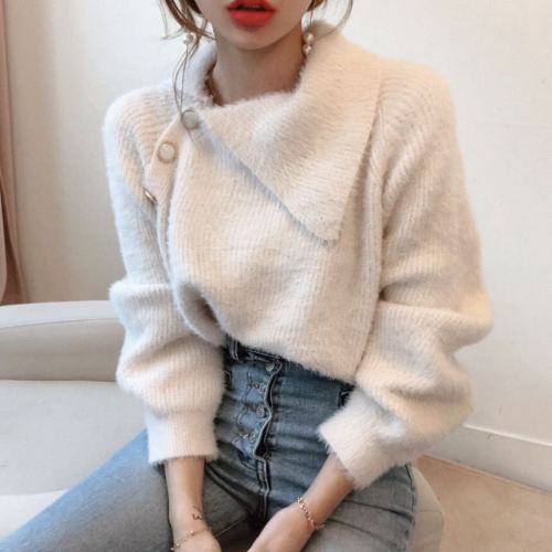 Autumn and winter new Korean style knitted top pullover mink velvet sweater for women, lazy style outer wear knitted sweater trend