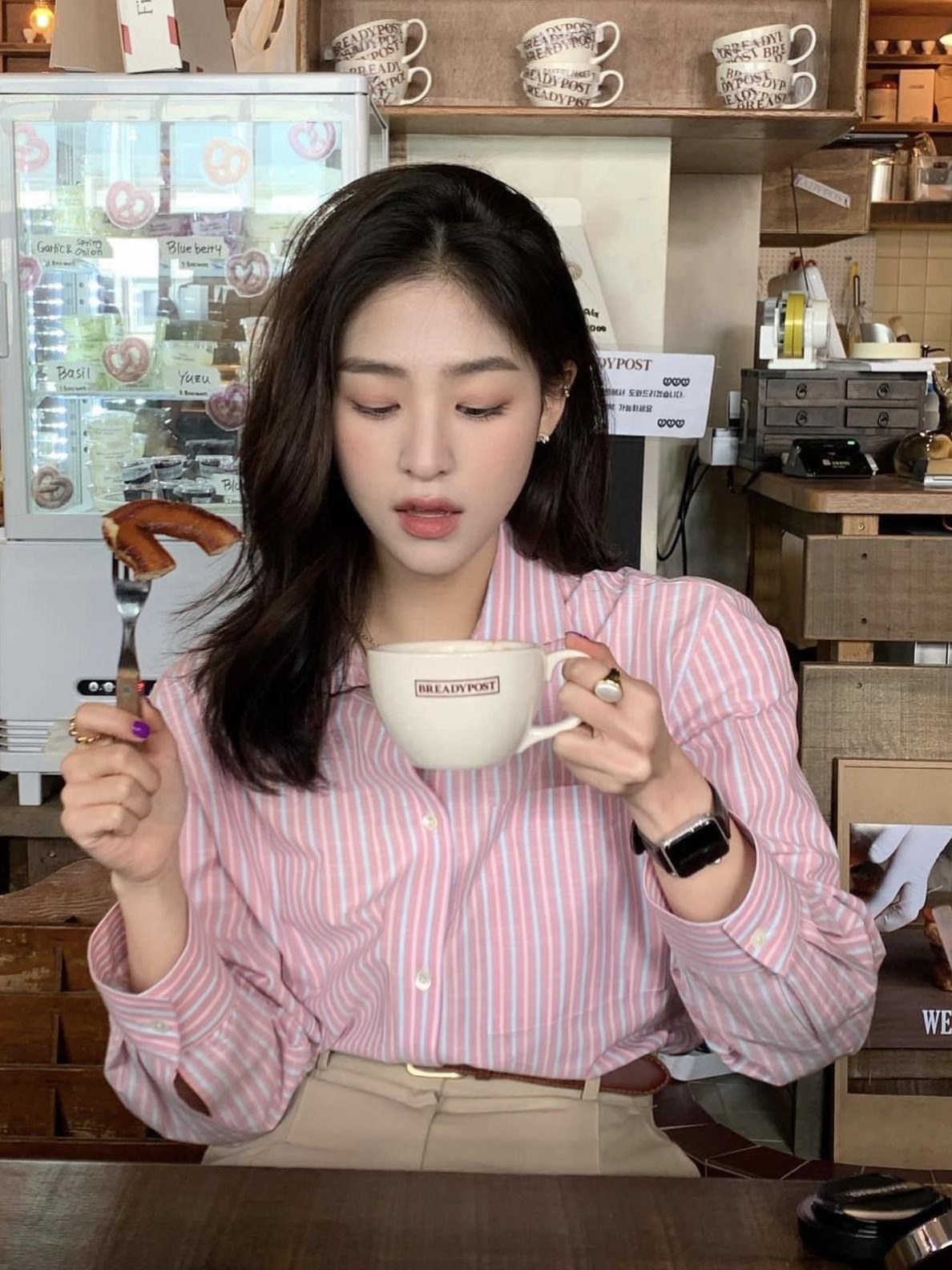 韓系設計感小眾粉色條紋襯衫女2024夏季法式長袖襯衣別致氣質上衣