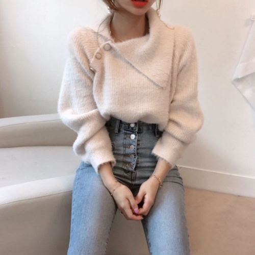 Autumn and winter new Korean style knitted top pullover mink velvet sweater for women, lazy style outer wear knitted sweater trend