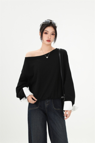 FORNI Beyond the Principles Off-the-Shoulder Design Sweatshirt Long Sleeve Fashion Casual Niche Loose Designer