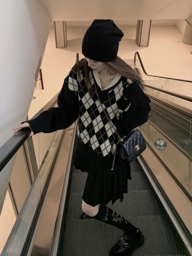 New versatile loose knitted sweater lapel wool cardigan mid-length sweater jacket for women