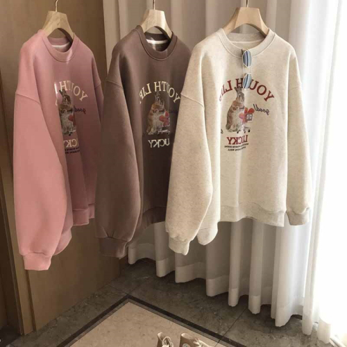 American retro petite round neck sweatshirt for women spring and autumn 2024 new style lazy round neck loose casual top