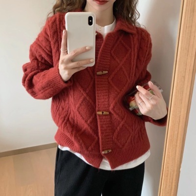 Spring and Autumn New Korean Style Loose Lazy Gentle Twist Sweater Jacket Women's Thickened Knitted Cardigan Women