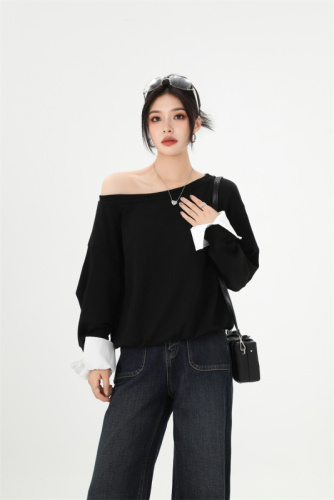 FORNI Beyond the Principles Off-the-Shoulder Design Sweatshirt Long Sleeve Fashion Casual Niche Loose Designer