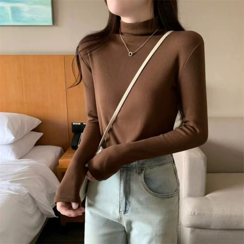 Half turtleneck inner layering shirt women's slim long-sleeved T-shirt plus velvet thickened top