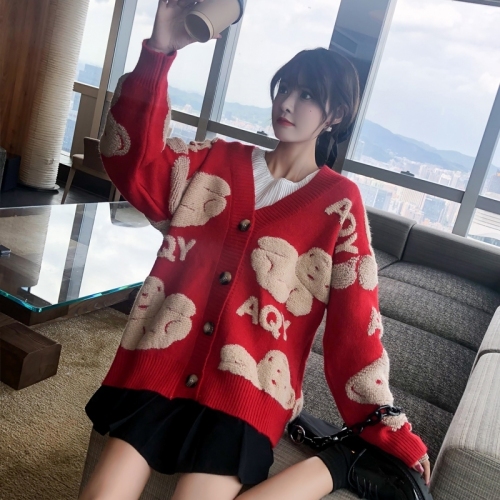 Sweater coat spring and autumn women's clothing new style lazy style ins Korean style loose knitted cardigan