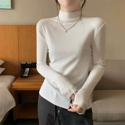 Half turtleneck inner layering shirt women's slim long-sleeved T-shirt plus velvet thickened top