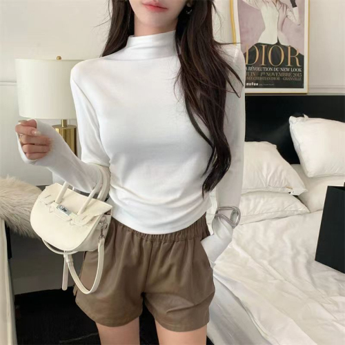 260g threaded German velvet slim long-sleeved T-shirt for women niche waist high-neck bottoming shirt with chic inner top in autumn