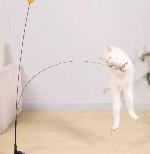 Bite-resistant and durable long pole with feather bell to entertain cats and relieve boredom. Cats play with cat toys by themselves.