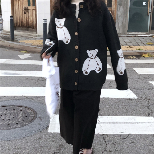 Korean new retro chic loose thickened bear cardigan long-sleeved sweater sweater jacket for women