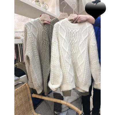 New Korean style super popular internet celebrity pullover twist sweater for women, lazy style pullover loose sweater