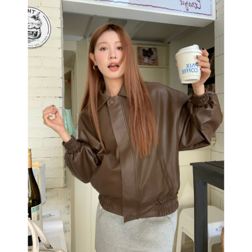 Real shot Autumn versatile pu leather jacket coolgirl leather jacket motorcycle jacket