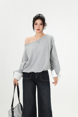 FORNI Beyond the Principles Off-the-Shoulder Design Sweatshirt Long Sleeve Fashion Casual Niche Loose Designer