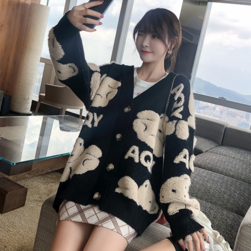 Sweater coat spring and autumn women's clothing new style lazy style ins Korean style loose knitted cardigan