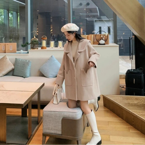 College style coat for women mid-length woolen coat for women autumn 2024 fashionable loose woolen coat for small people