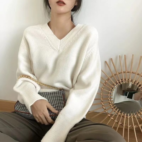 V-neck sweater for women, autumn inner layering, high-end, super good-looking, loose pullover sweater