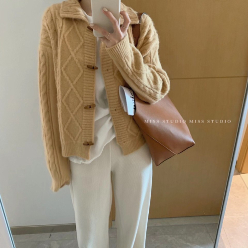 Spring and Autumn New Korean Style Loose Lazy Gentle Twist Sweater Jacket Women's Thickened Knitted Cardigan Women