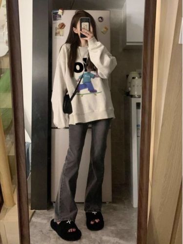 Fully matte and non-pilling imitation cotton Chinese cotton composite milk silk 310g silver fox velvet 400g round neck sweatshirt for women