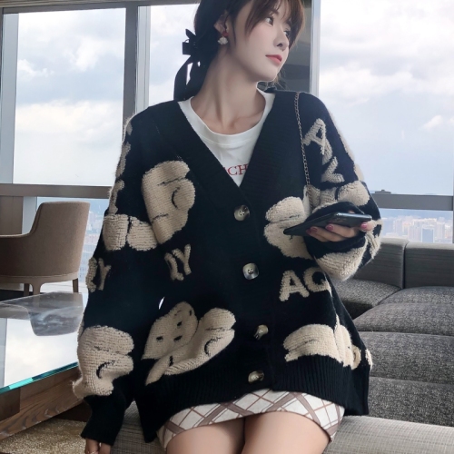 Sweater coat spring and autumn women's clothing new style lazy style ins Korean style loose knitted cardigan