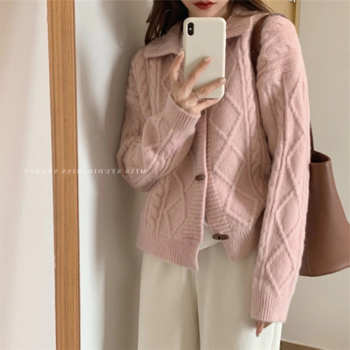 Spring and Autumn New Korean Style Loose Lazy Gentle Twist Sweater Jacket Women's Thickened Knitted Cardigan Women