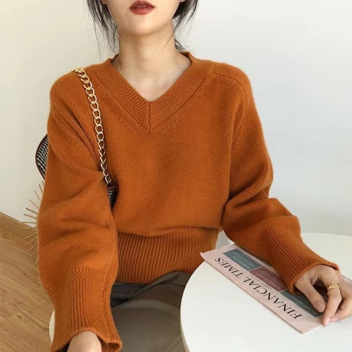 V-neck sweater for women, autumn inner layering, high-end, super good-looking, loose pullover sweater