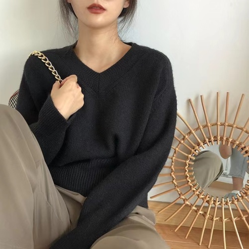 V-neck sweater for women, autumn inner layering, high-end, super good-looking, loose pullover sweater