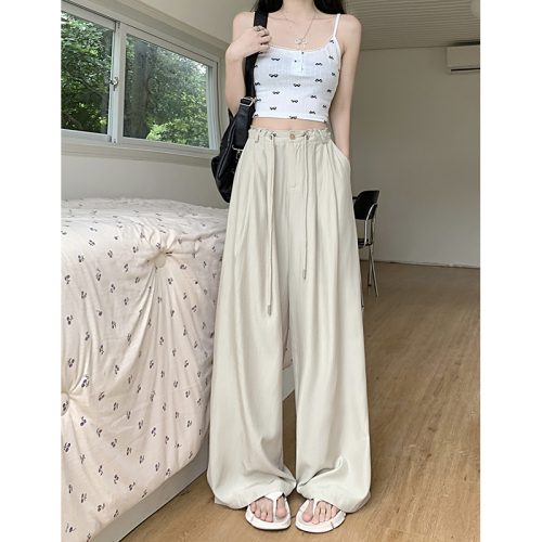 New Ice Silk Cool Drawstring Loose Casual Pants Women's Wide Leg Pants