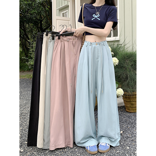 New Ice Silk Cool Drawstring Loose Casual Pants Women's Wide Leg Pants