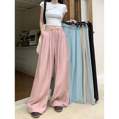 New Ice Silk Cool Drawstring Loose Casual Pants Women's Wide Leg Pants