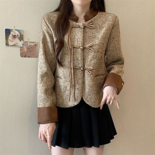 Real shot, lining, original quality, new Chinese style retro buckle stitching, small fragrant short jacket, women's fashion