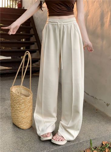 Actual shot~Super soft straight summer draped composite air cotton soft and comfortable casual high-waisted sweatpants for women