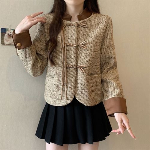 Real shot, lining, original quality, new Chinese style retro buckle stitching, small fragrant short jacket, women's fashion