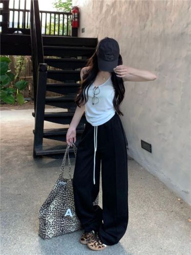 Actual shot~Super soft straight summer draped composite air cotton soft and comfortable casual high-waisted sweatpants for women