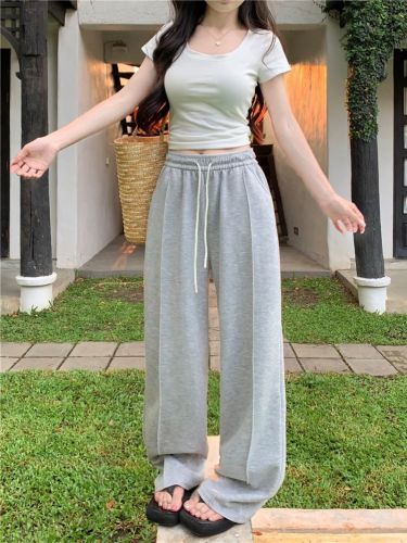 Actual shot~Super soft straight summer draped composite air cotton soft and comfortable casual high-waisted sweatpants for women