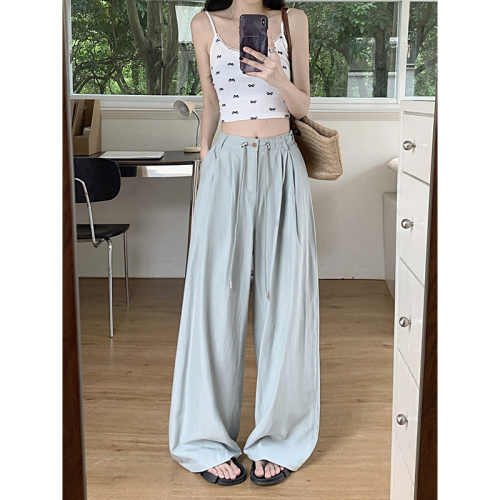 New Ice Silk Cool Drawstring Loose Casual Pants Women's Wide Leg Pants